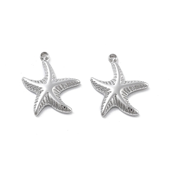 304 Stainless Steel Charms, Starfish Charm, Anti-Tarnish, Stainless Steel Color, 14x12x2mm, Hole: 1.2mm