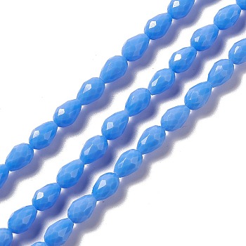 Faceted Glass Beads Strands, Teardrop, Cornflower Blue, 12x8~9mm, Hole: 1.2mm, about 57pcs/strand, 23.74''(60.3cm)