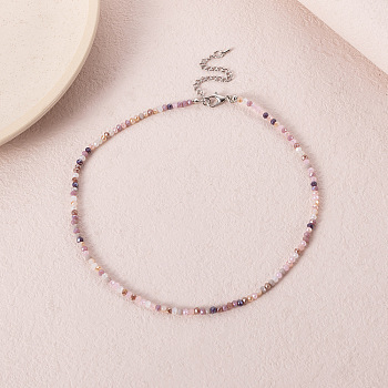 Bohemian Styles Faceted Round Glass Seed Beaded Necklaces for Women, Platinum, Dark Orchid, 16.06 inch(40.8cm)