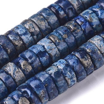 Natural African Pyrite Beads Strands, Dyed, Heishi Beads, Flat Round/Disc, 8~8.5x3mm, Hole: 0.8mm, about 127 pcs/Strand, 15.94 inch(40.5 cm)