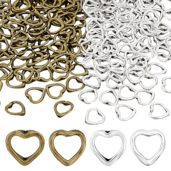 200Pcs 2 Colors Alloy Bead Frames, Heart, Mixed Color, 13x13x3mm, Hole: 1.5mm, Inner Diameter: 9x9.5mm, 100pcs/color