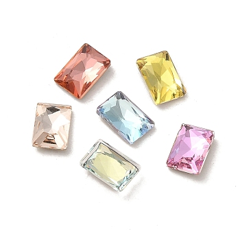 Glass Rhinestone Cabochons, Point Back & Back Plated, Faceted, Rectangle, Mixed Color, 6x4x2mm