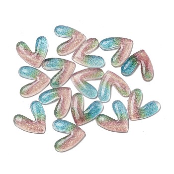 Luminous Transparent Resin Decoden Cabochons, Glow in the Dark Heart with Glitter Powder, Colorful, 9x9.5x2mm