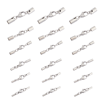 24 Sets 6 Style 304 Stainless Steel Lobster Claw Clasps, with Cord Ends, Stainless Steel Color, Inner: 2~5mm, 26~35mm, 4 sets/style