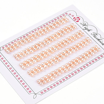 Grade 3A Natural Cultured Freshwater Pearl Beads, Half Drilled, Half Round Beads, PeachPuff, 4~5x3~3.5mm, Hole: 0.9~1mm