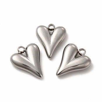 Non-Tarnish 304 Stainless Steel Pendants, Heart Charm, Stainless Steel Color, 15x12x3.5mm, Hole: 1.8mm