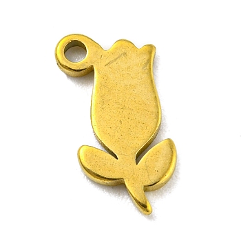 Laser Cut 304 Stainless Steel Charms, Rose Charms, Golden, 11x5.5x1mm, Hole: 1.2mm