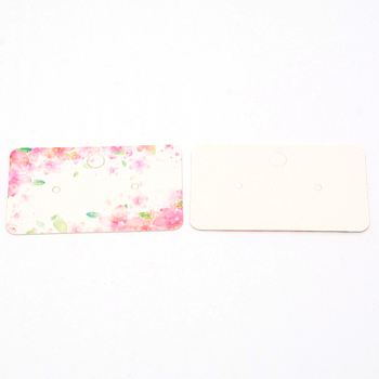 White Cardboard Earring Display Cards, Rectangle with Flower Pattern, Pink, 1-1/8x2 inch(3x5cm)