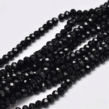 Faceted Rondelle Glass Beads Strands, Black, 3.5x2.5~3mm, Hole: 0.8mm, about 113~115pcs/strand, 32~33cm