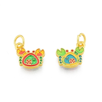 Alloy Enamel Charm, with Jump Rings, Matte Gold Color, Crab, Colorful, 10.5x11x1.5mm, Hole: 3.6mm