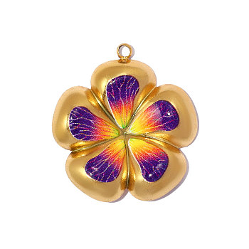 Printed 304 Stainless Steel Pendants, Flower Charm, Real 18K Gold Plated, Ion Plating(IP), Long-Lasting Plated, Colorful, 24x22mm,Hole:1.50mm