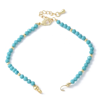 Synthetic Turquoise Faceted Round Beaded Bracelet Making, with Brass Lobster Claw Clasps and Extender Chains, Rack Plating, Long-Lasting Plated, Cadmium Free & Lead Free, Real 18K Gold Plated, 6-7/8 inch(17.5cm), Hole: 2.5x2mm