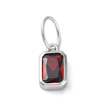 925 Sterling Silver Cubic Zirconia Charms, Colours, Rectangle, Dark Red, 8x5x2mm, Hole: 5x3mm