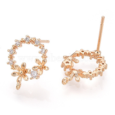 Brass Micro Pave Clear Cubic Zirconia Stud Earring Findings(X-KK-T054-51G-NF)-2