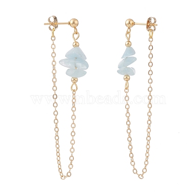 Natural Aquamarine Chip Beads Dangle Stud Earrings for Women(EJEW-TA00028-01)-3