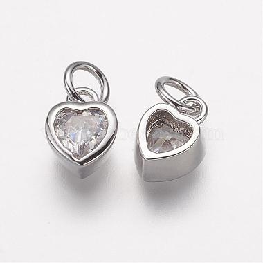 Real Platinum Plated Clear Heart Brass+Cubic Zirconia Charms