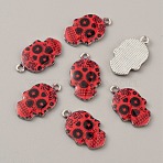 Alloy Enamel Pendants, Platinum, Skull, Red, 22.5x13.5x2mm, Hole: 1.8mm(FIND-CJC0015-09J)