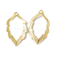 Rack Plating Brass Pendant, Cadmium Free & Lead Free, Hollow, Leaf Charm, Real 24K Gold Plated, 28.5x15x1mm, Hole: 1.6mm(KK-A172-02G)