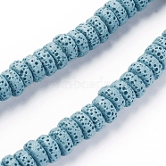 Natural Lava Rock Beads Strands, Dyed, Flat Round/Disc, Sky Blue, 8~8.5x3~4mm, Hole: 2mm, about 62 pcs/Strand, 7.87 inch(20 cm)(G-F671-02A-07)