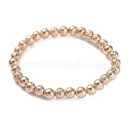 Electroplated Natural Lava Rock Beads Stretch Bracelets, Long-Lasting Plated, Round, Light Gold Plated, 2-1/4 inch(5.8cm), Bead: 6.5~7mm(BJEW-G623-01LG-6mm)