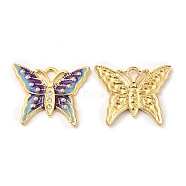 Real 18K Gold Plated 304 Stainless Steel Rhinestone Pendants, with Enamel, Butterfly Charms, Indigo, 20x24.5x2mm, Hole: 3x2mm(STAS-A084-24G-04)