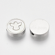 304 Stainless Steel Beads, with Shell, Flat Round with Angel, Stainless Steel Color, 9.5~10x3mm, Hole: 1.5mm(STAS-S079-78B)