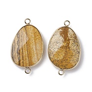 Natural Picture Jasper Connector Charms, with Light Gold Plated Brass Finding, Oval Link, Faceted, 38~38.5x22.5~23x7mm, Hole: 2mm(G-C110-02E-KCG)