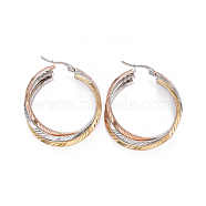 304 Stainless Steel Hoop Earrings, Hypoallergenic Earrings, Textured, Multi-color, 42~44x35x8.5~9mm, Pin: 0.7x1mm(EJEW-L232-021M)