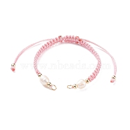 Half Finished Polyester Braided Pearl Bracelet, with Jump Rings, for Adjustable Connector Bracelet Making , Pink, 12-5/8 inch(32cm), 5~6.5mm(AJEW-JB01128-04)