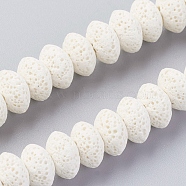 Natural Lava Rock Beads Strands, Dyed, Rondelle, White, 10~11x6mm, Hole: 1.8mm, about 34 pcs/Strand, 7.87 inch(20cm)(G-F671-01B-01)