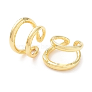 Brass Double Line Open Cuff Rings for Women, Real 18K Gold Plated, Inner Diameter: 17mm(RJEW-D016-06G)
