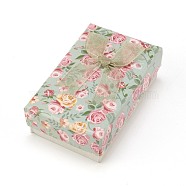Flower Pattern Cardboard Jewelry Packaging Box, 2 Slot, For Ring Earrings, with Ribbon Bowknot and Black Sponge, Rectangle, Dark Sea Green, 8x5x2.6cm(CBOX-L007-003B)
