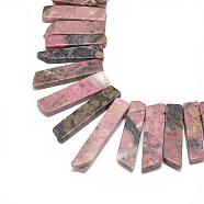 Natural Rhodonite Beads Strands, Top Drilled Beads, Rectangle, 19~67x8~11x4~9mm, Hole: 1mm, about 38~48pcs/strand, 15.7 inch(G-S318-14)