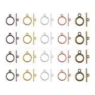 Tibetan Style Alloy Toggle Clasps, Flat Round, Mixed Color, Containers: 13.5x7x3cm, 120set/box(TIBE-BT0001-04)