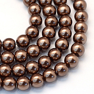 Baking Painted Pearlized Glass Pearl Round Bead Strands, Saddle Brown, 6~7mm, Hole: 1mm, about 135~140pcs/strand, 31.4 inch(HY-Q003-6mm-52)
