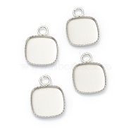 304 Stainless Steel Pendant Cabochon Settings, Lace Edge Bezel Cups, Square, Stainless Steel Color, 13.5x10x1.6mm, Hole: 1.9mm, Tray: 9.3x9.3mm(X-STAS-H143-29P)