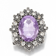 Alloy Rhinestone Flat Back Cabochons, with Acrylic Rhinestone, Faceted, Oval, Antique Silver, Lilac, 30x25x6.5mm(RB-S048-17F)