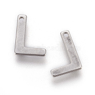 304 Stainless Steel Charms, Letter, Letter.L, 11x8x0.6mm, Hole: 1mm(STAS-F175-02P-L)