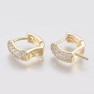 Brass Micro Pave Cubic Zirconia Ear Harp Hoop Earring Findings,  with Latch Back Closure, Clear, Nickel Free, Real 18K Gold Plated, 13.5x12x4mm, Pin: 1mm(ZIRC-Q019-004G)