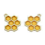 Epoxy Resin Pendants, with Eco-Friendly Alloy Findings, Cadmium Free & Lead Free & Nickel Free, Honeycomb, Goldenrod, 21x17.5x1.5mm, Hole: 1.6mm(RESI-Q213-001-NR)