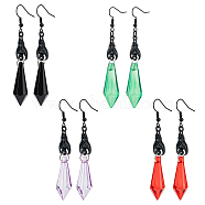 4 Pairs 4 Style Acrylic Imitation Gemstone Bullet Dangle Earrings, Electrophoresis Black Alloy Long Drop Earrings, Mixed Color, 70~83x10.5~13mm, 1 Pair/style(EJEW-AN0003-96)