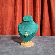 Velvet Bust Necklace Display Stands with Wooden Base, Jewelry Holder for Necklace Storage, Teal, 14.5x9x24.5cm(ODIS-Q041-02A-01)
