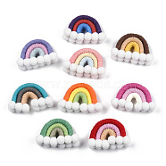 Polycotton(Polyester Cotton) Woven Rainbow Wall Hanging, Macrame Woven Rainbow with Pompom, Mixed Color, 35~37x48~52x16~17.5mm(FIND-T035-16)