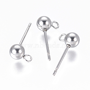 304 Stainless Steel Ear Stud Components, with Loop, Ball, Stainless Steel Color, 16x5mm, Hole: 1.6mm, Pin: 0.8mm(STAS-I120-16C-P)