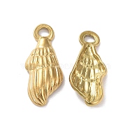Ion Plating(IP) 304 Stainless Steel Pendants, Conch Charm, Golden, 22x9x3.5mm, Hole: 2mm(STAS-P324-07A-G)
