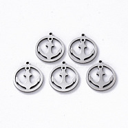 304 Stainless Steel Pendants, Laser Cut, Round Ring with Anchor, Stainless Steel Color, 16x14x1mm, Hole: 1.2mm(STAS-N092-96)