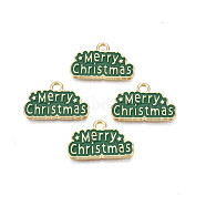 Rack Plating Alloy Enamel Pendants, Cadmium Free & Nickel Free & Lead Free, Light Gold, Word Merry Christmas, Dark Green, 12.5x20x1.5mm, Hole: 1.8mm(ENAM-N055-173B)