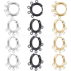 6 Pairs 3 Colors 304 Stainless Steel Hoop Earring Findings, with Horizontal Loops, Ring, Mixed Color, 16x20x2.5mm, Hole: 1.8mm, Pin: 0.9mm, 2 Pairs/color(STAS-UN0039-25)