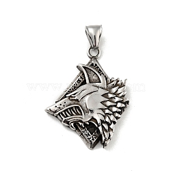 304 Stainless Steel Pendants, Wolf, Antique Silver, 41x32.5x5mm, Hole: 3.5x8mm(STAS-C053-21AS)