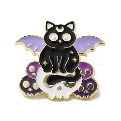 Enamel Pins, Golden Alloy Brooches for Backpack Clothes, Cat, Black, 31x33.5x1.5mm(JEWB-H021-01G-04)